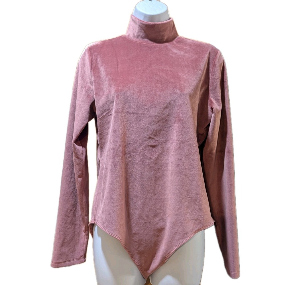 American Eagle Pink Velvet Long Sleeve Mock Neck Thong Bodysuit XL City Chic